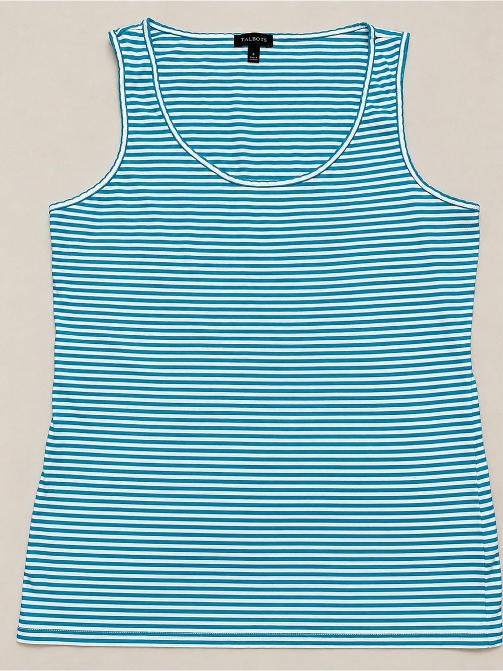 Talbots Teal and White Striped Scoop Neck Tank Small